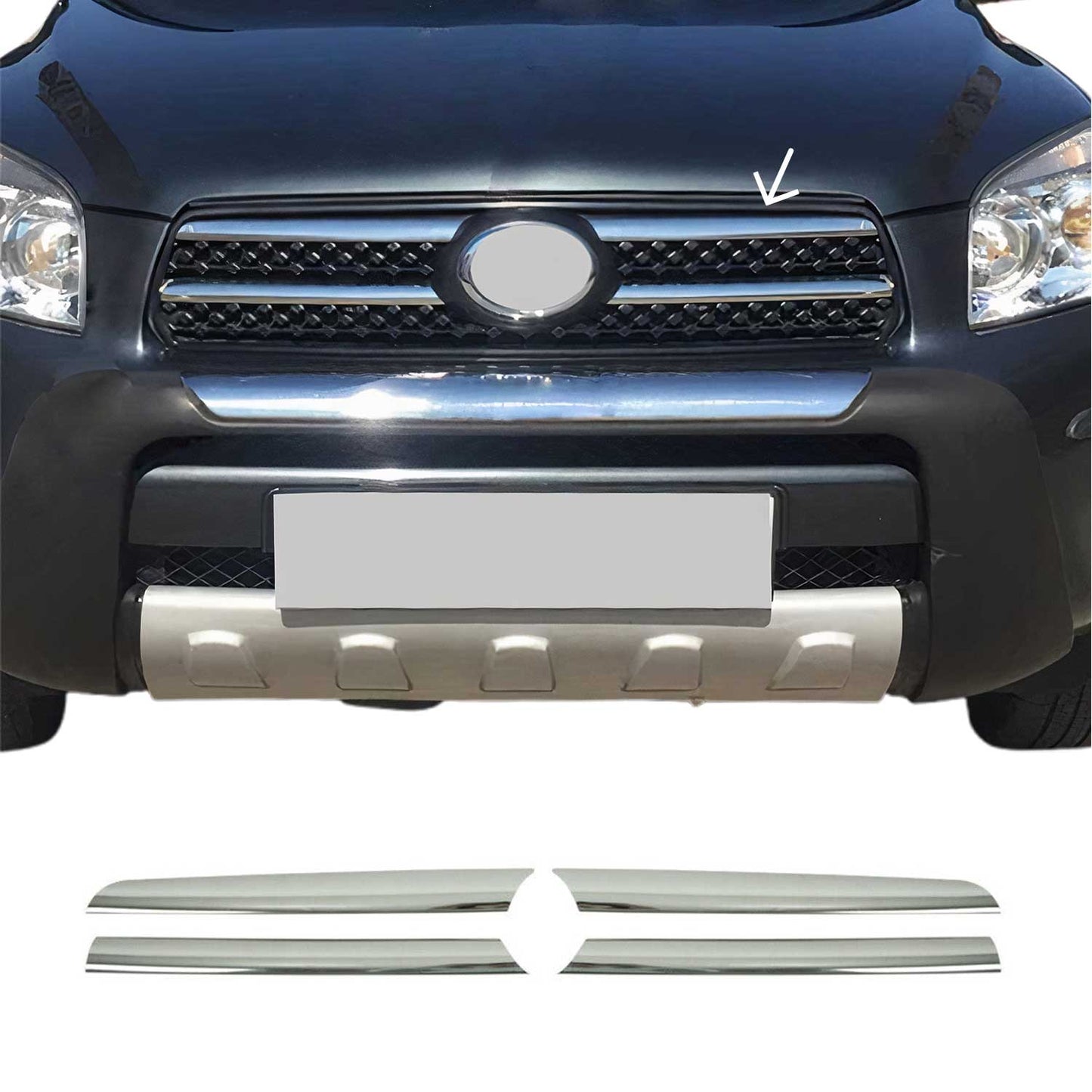 Kühlergrill Leisten Grillleisten für Toyota RAV4 2006-2009 Edelstahl Silber 4tlg