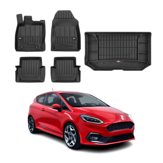 OMAC Fußmatten & Kofferraumwanne Set für Ford Fiesta 2017-2024 Gummi Schwarz 5x