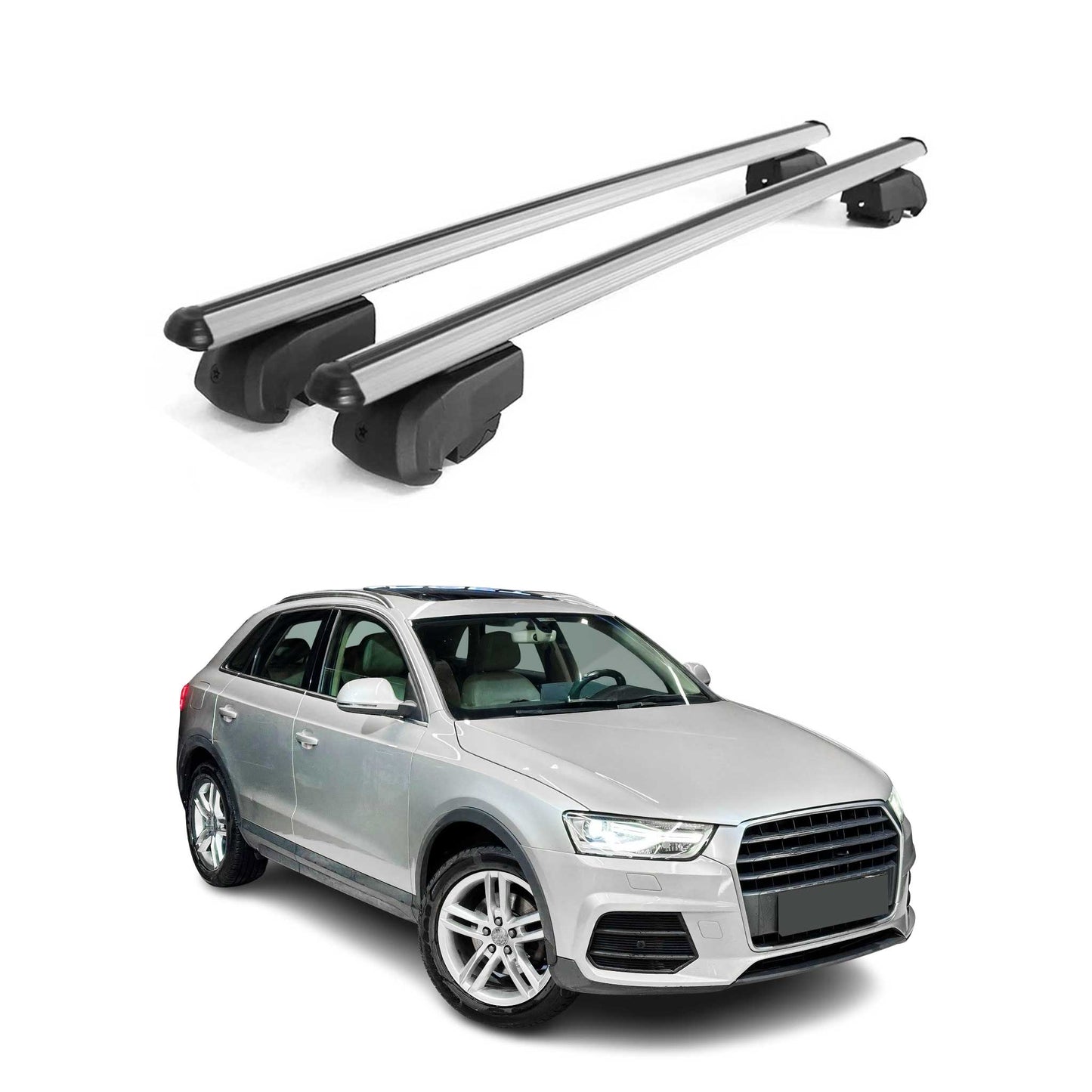 Dachträger Grundtäger für Audi Q3 mk1 2011-2018 75kg Alu Silber 2 tlg