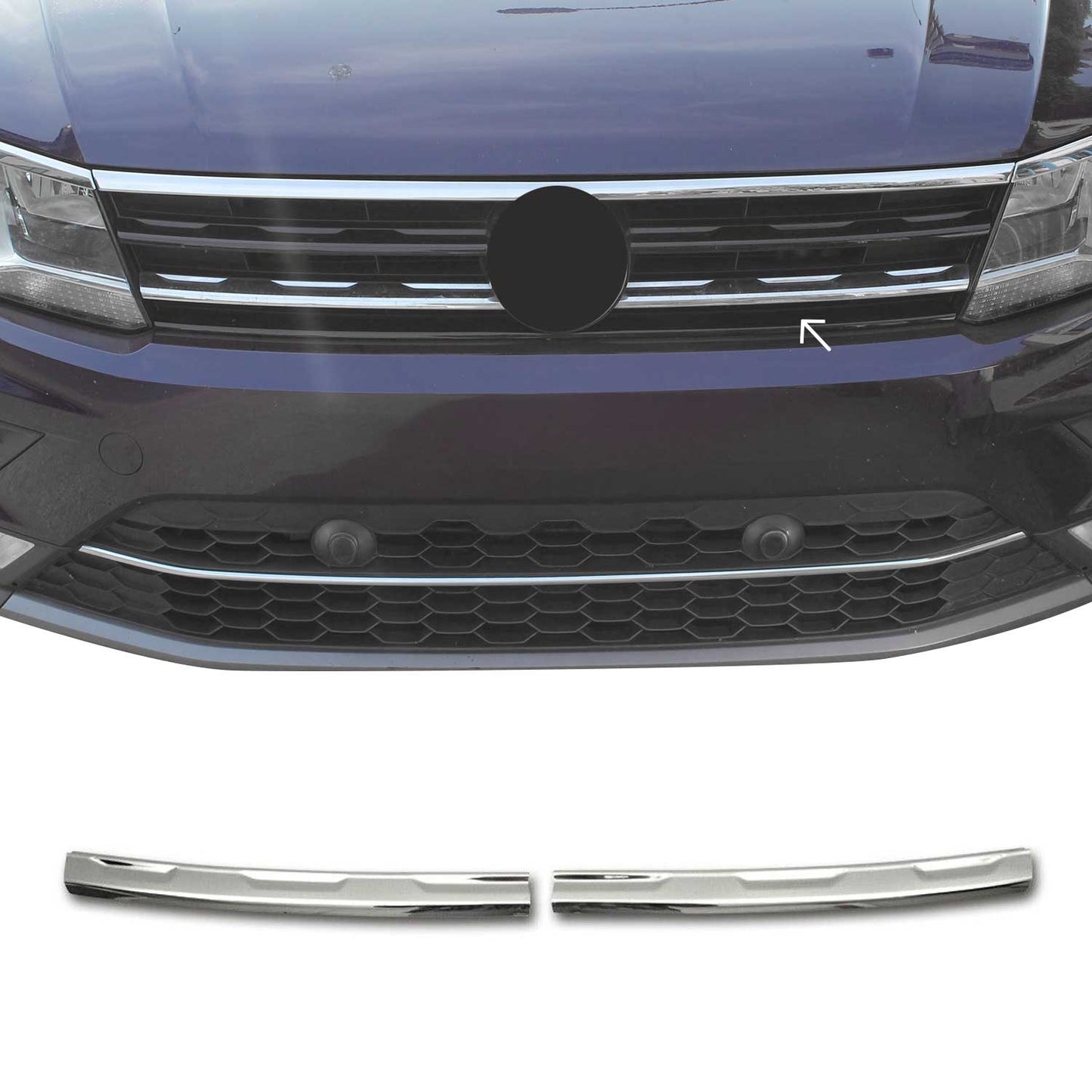 Benzi decorative grilă radiator pentru VW Tiguan 2016-2020, oțel inoxidabil, argintiu, set 2 piese