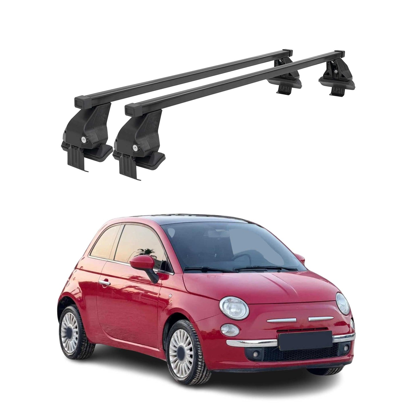 Menabo Dachträger Grundtäger für Fiat 500 2007-2024 50kg Stahl Schwarz 2 tlg