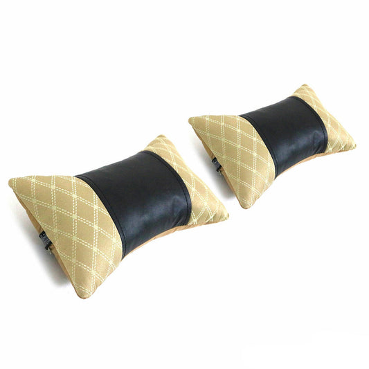 2 sztuki Poduszka na zagłówek samochodowy, poduszka na szyję, skóra beżowa, 8x30 cm