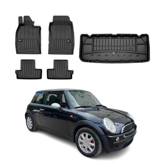OMAC Fußmatten & Kofferraumwanne Set für Mini One 2001-2006 Gummi Schwarz 5x