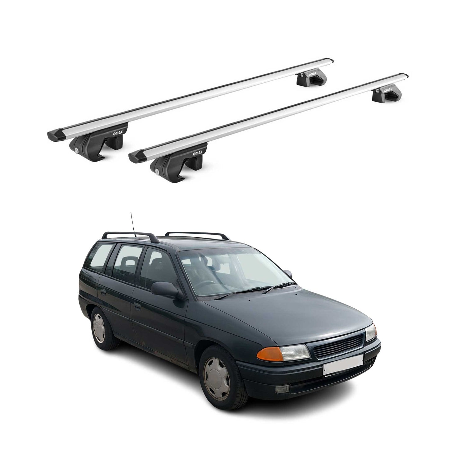 Portbagaj de plafon pentru Opel Astra FG Estate 1991-2004 90kg aluminiu argintiu 2x ABE