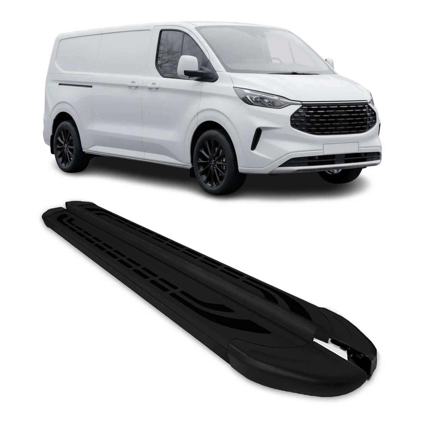 Listwy progowe/progi boczne do Forda Tourneo Custom 2023-2025 L2, czarne, 2 sztuki