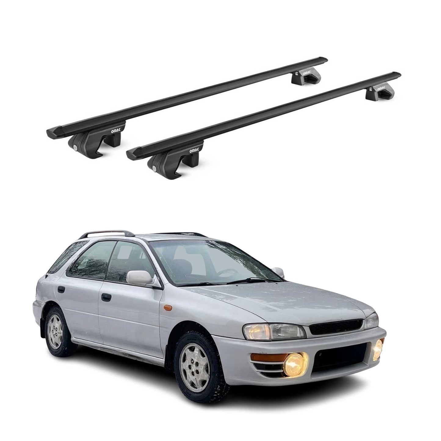 Bară portbagaj plafon pentru Subaru Impreza Estate 1992-2011 5 uși 90kg aluminiu negru 2x ABE