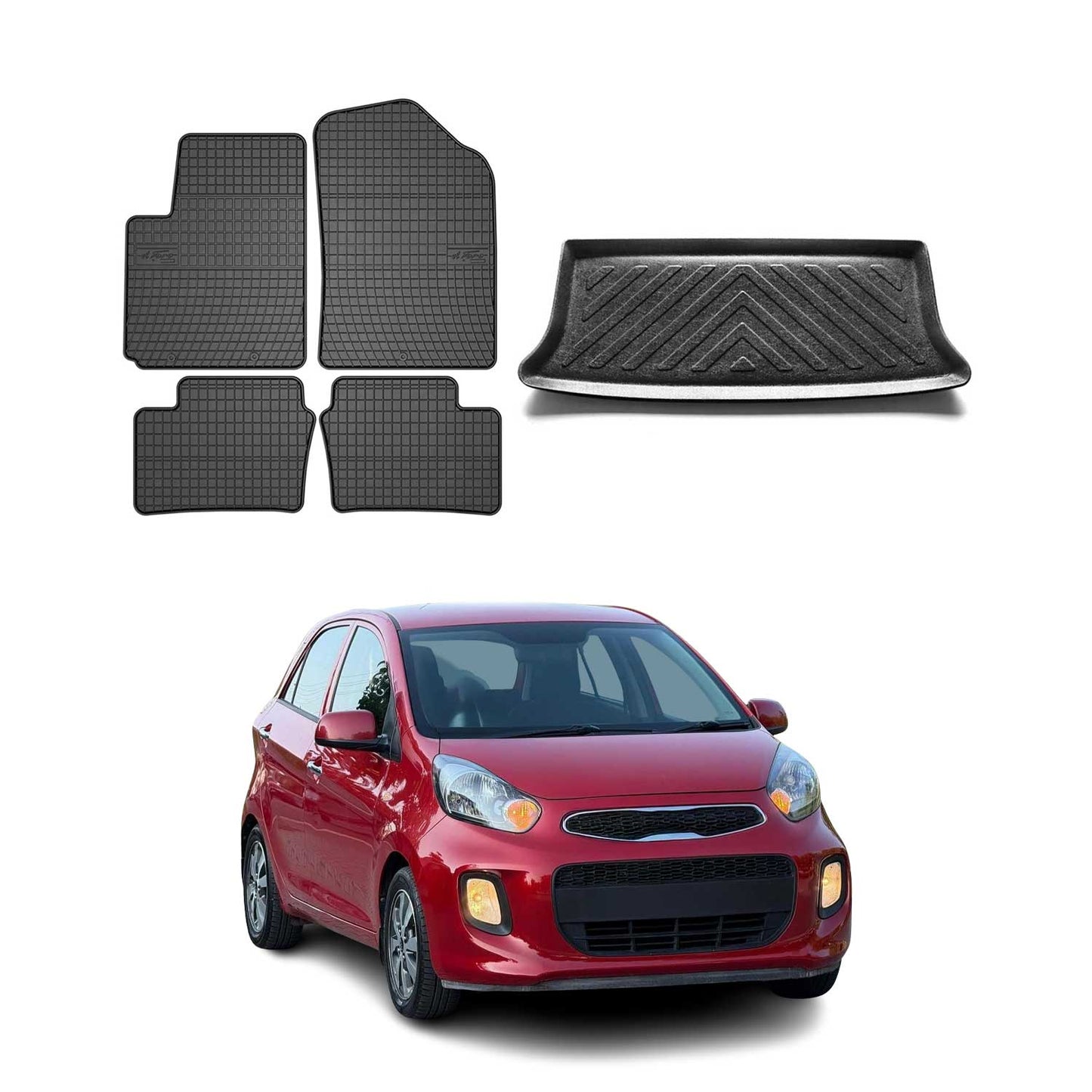 Fußmatten & Kofferraumwanne Set für Kia Picanto 5tür 2011-2017 5tür Gummi