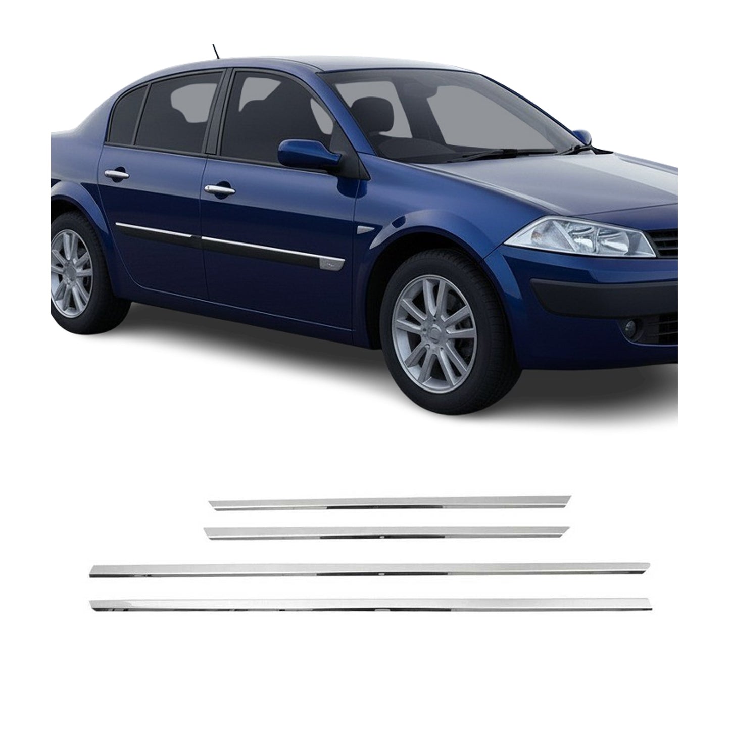 Ornamente laterale uși, benzi uși, bandă de protecție ușă pentru Renault Megane 2002-2009, cromate, 4x