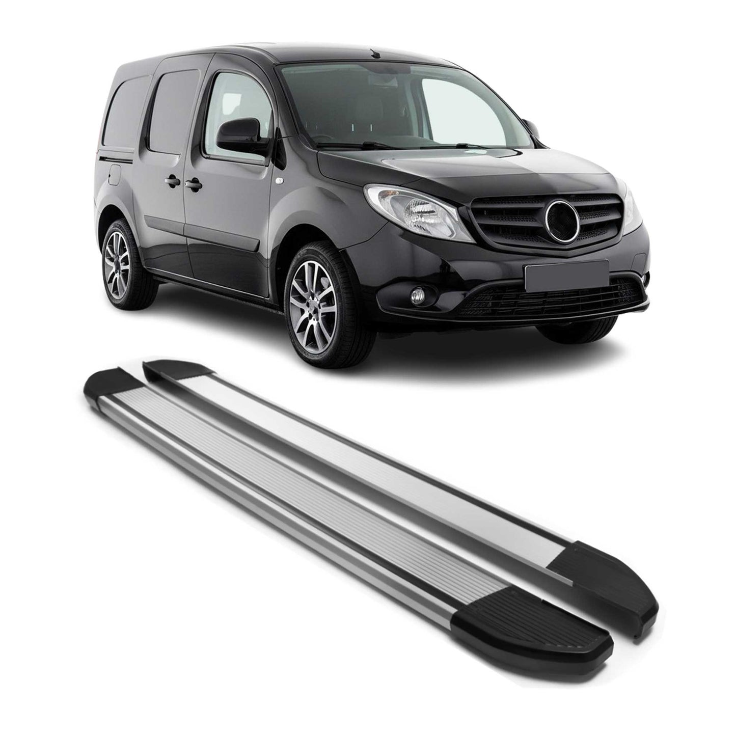 Praguri laterale/scarpe din aluminiu pentru Mercedes Citan 2012-2021, argintii, set 2 piese