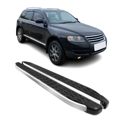Alu Trittbretter Seitenschweller für VW Touareg 2003-2010 Schwarz Silber 2tlg