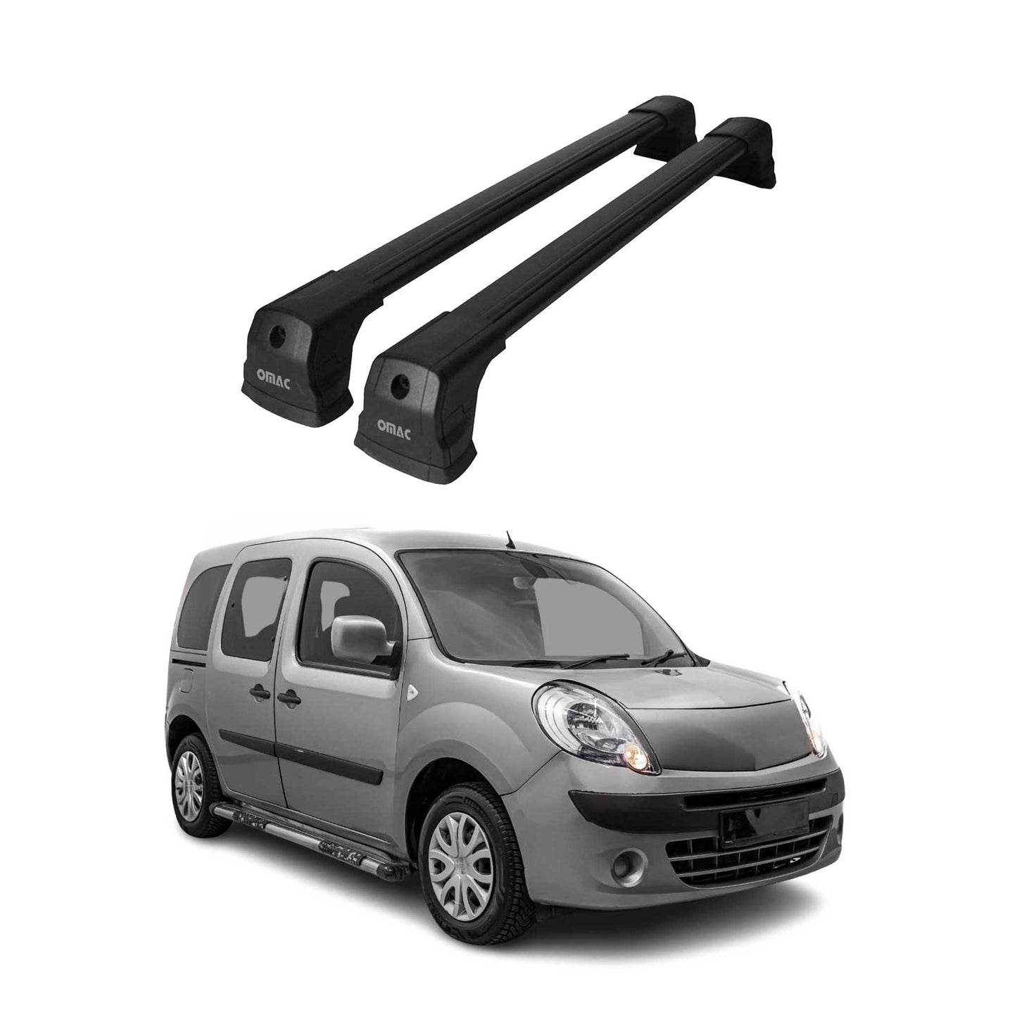 Portbagaj de plafon pentru Renault Kangoo mk2 2007-2021 75kg aluminiu negru 2 buc