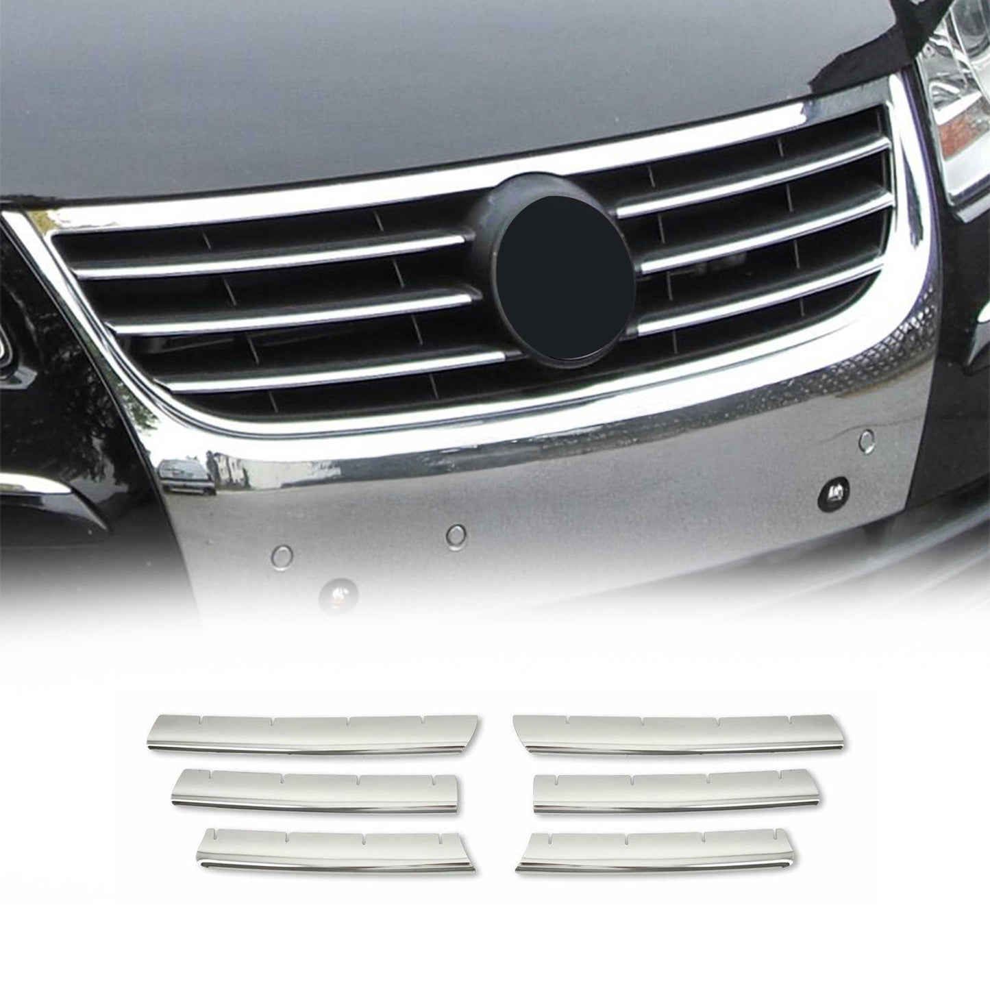 Benzi decorative grilă radiator pentru VW Touran 2003-2006, oțel inoxidabil, argintiu, 6 bucăți