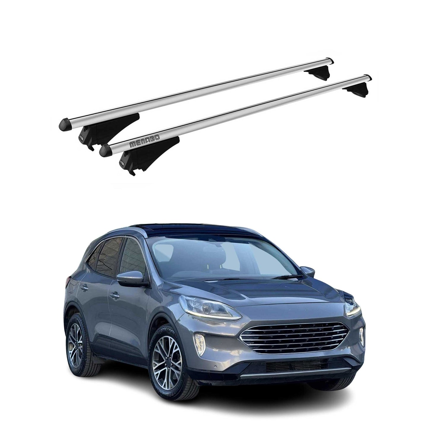 Suport de bază pentru portbagaj Menabo pentru Ford Kuga mk3 2019-2025 75 kg aluminiu argintiu 2 piese
