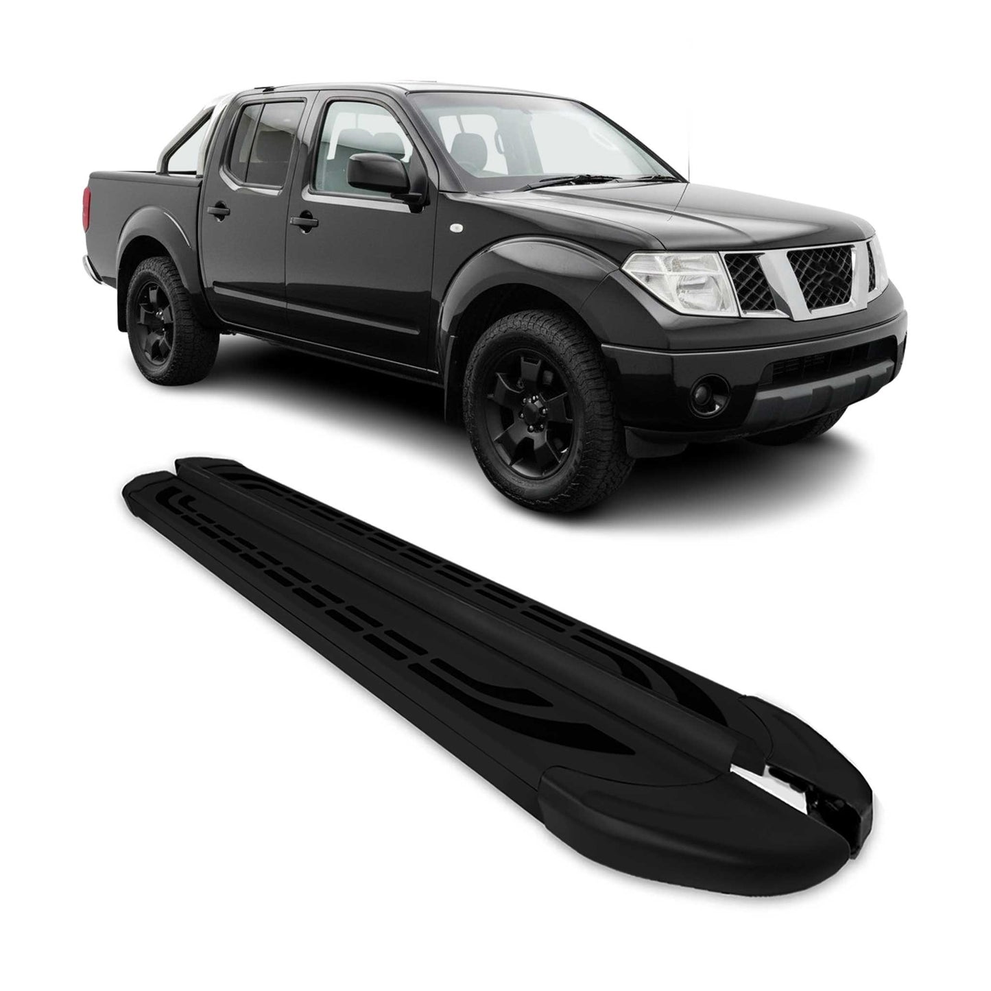 Trittbretter Seitenbretter für Nissan Navara D40 2005-15 Double Cab Alu Schwarz