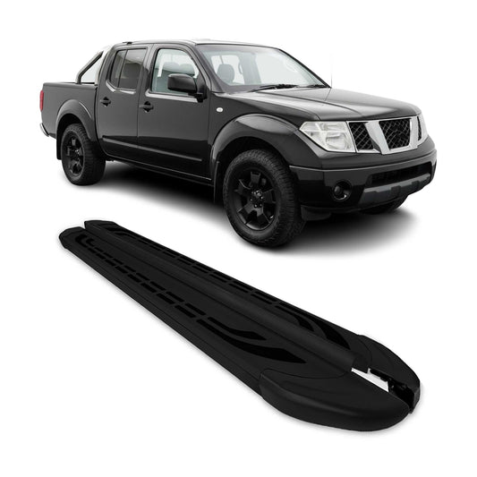 Trittbretter Seitenbretter für Nissan Navara D40 2005-15 Double Cab Alu Schwarz
