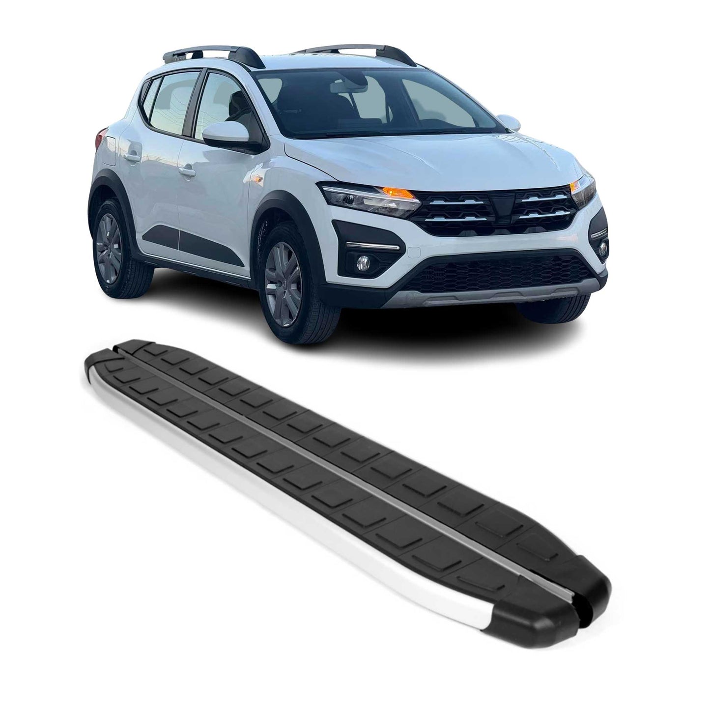 Seitenschweller Trittbretter für Dacia Sandero Stepway 2021-25 Alu Schwarz Gray