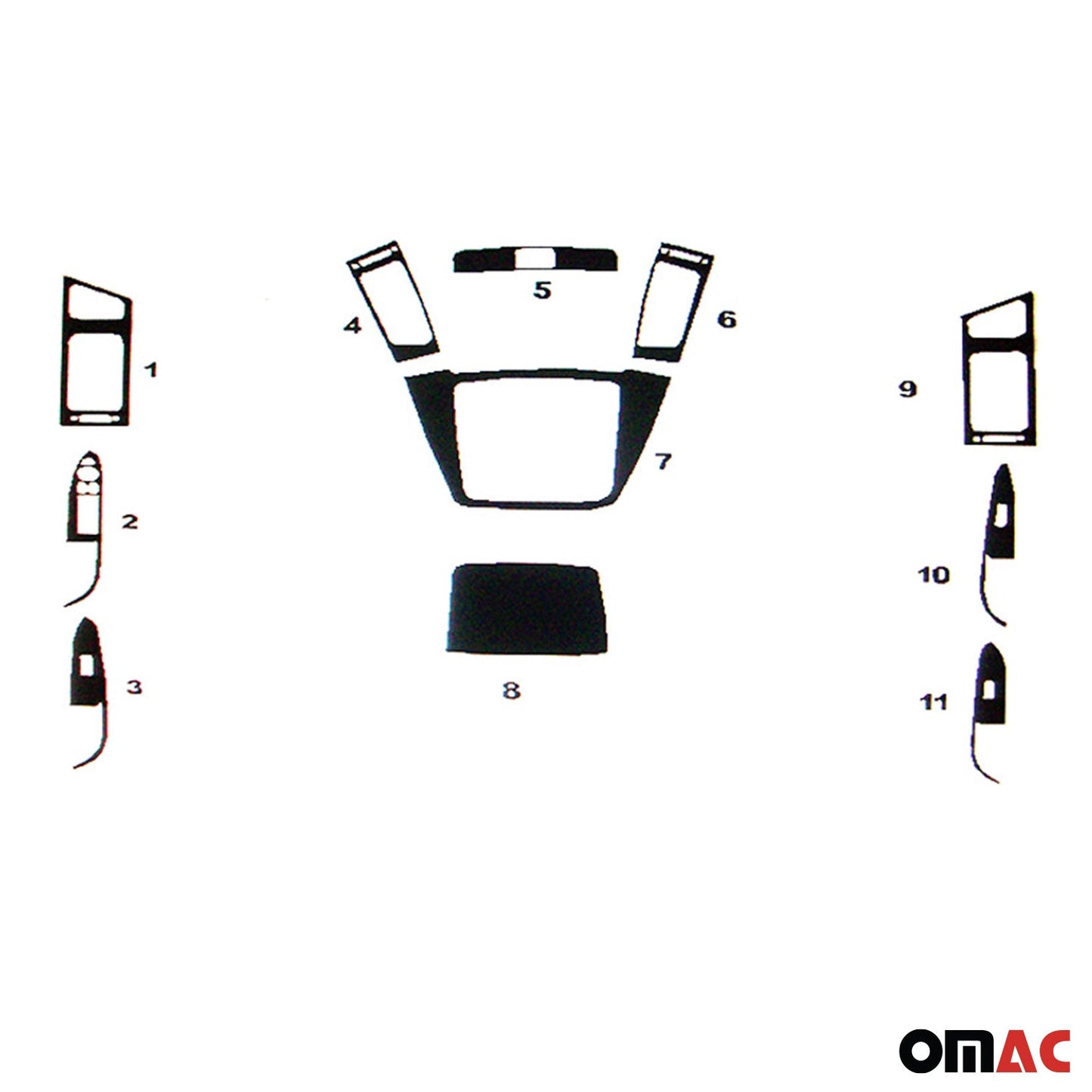 Ornamente interioare pentru cockpit Hyundai i30 2007-2012, set 11 piese, aspect carbon