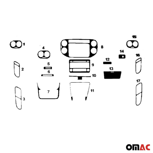 Innenraum Dekor Cockpit für VW Tiguan 2011-2016 FL Aluminium Optik 17tlg