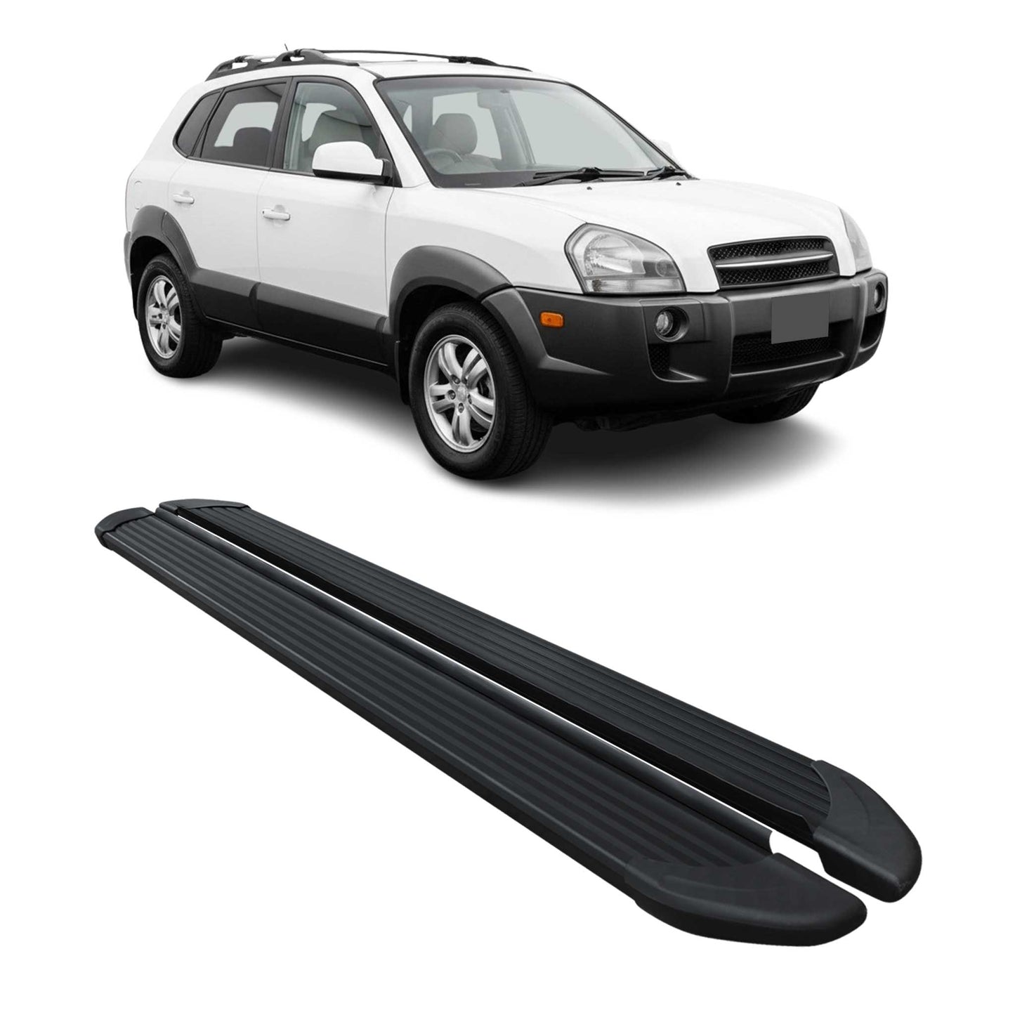 Listwy progowe, progi boczne, do Hyundai Tucson 2004-2009, aluminiowe, czarne