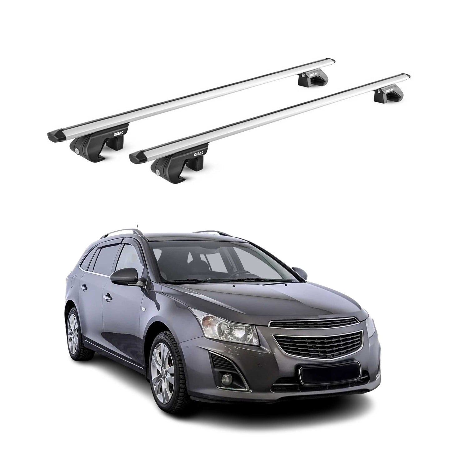 Portbagaj de plafon pentru Chevrolet Cruze station wagon 2012-2016 90kg aluminiu argintiu 2x ABE