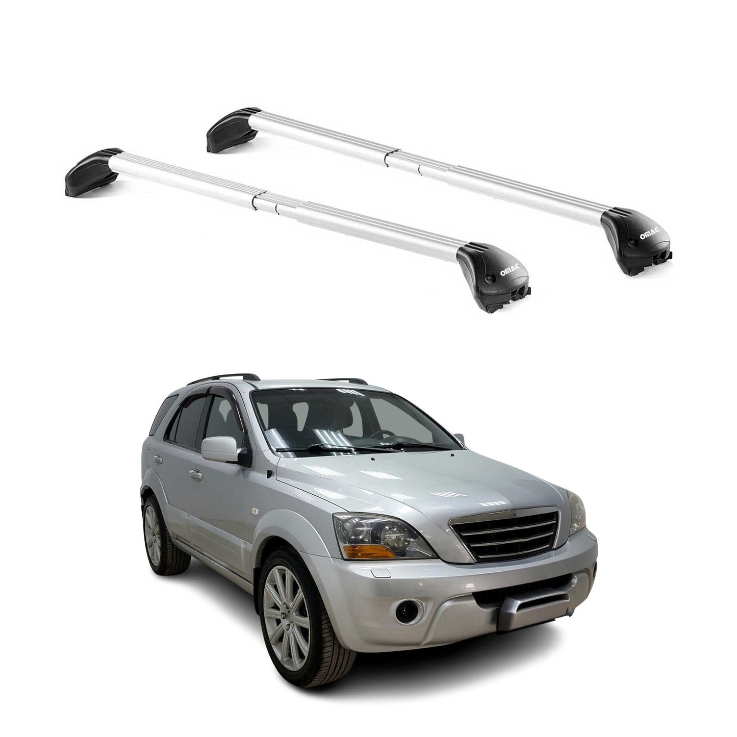 Dachträger Grundtäger für Kia Sorento 2002-2009 100kg Aluminium Silber 2 tlg ABE