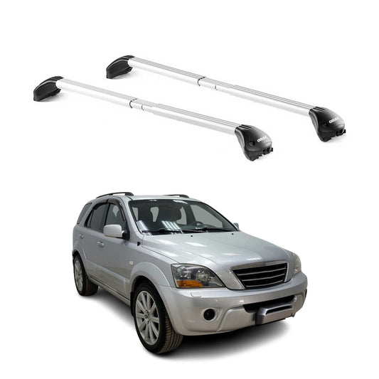 Dachträger Grundtäger für Kia Sorento 2002-2009 100kg Aluminium Silber 2 tlg ABE