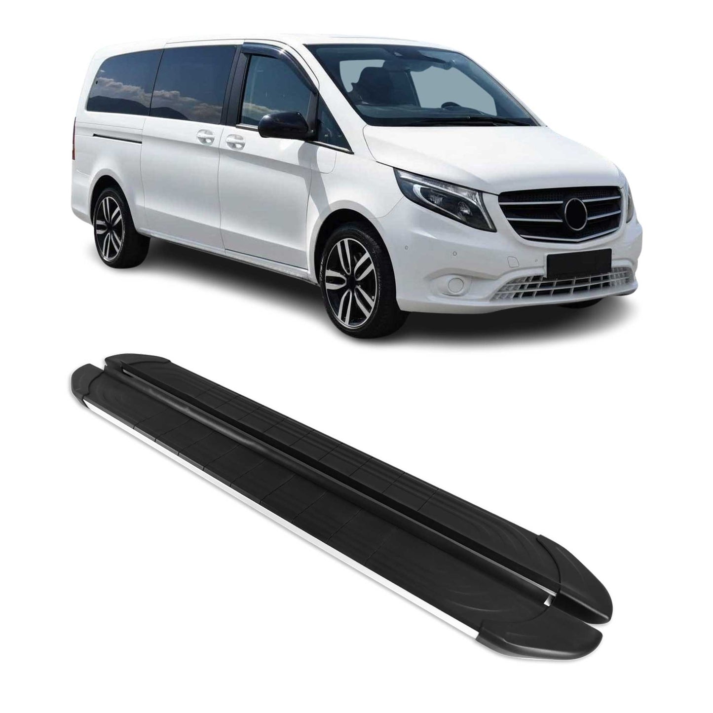 Trittbretter Schweller für Mercedes Vito W447 2014-2025 Langer L3 Alu Schwarz