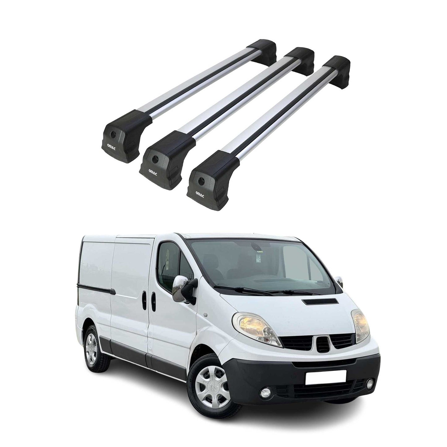 Portbagaj de plafon pentru Renault Trafic mk2 2001-2014 75kg aluminiu argintiu 3 buc