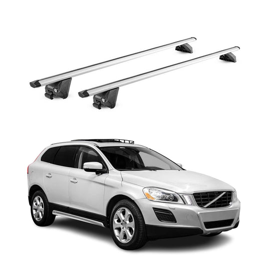 Portbagaj de plafon pentru Volvo XC60 2008-2025 100kg aluminiu argintiu 2 piese ABE