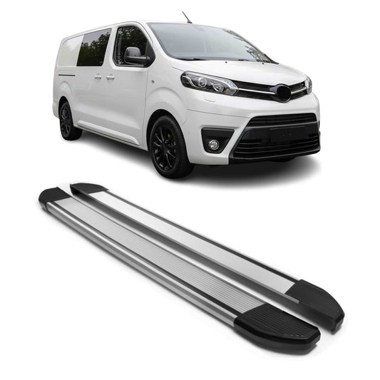 Praguri laterale/scarpe din aluminiu pentru Toyota Proace 2017-2025 L2 L3, argintii, set 2 piese