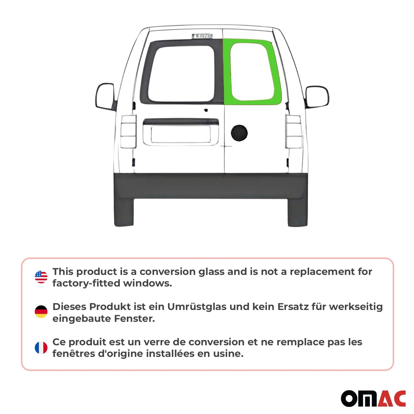 Heckscheibe Fenster für VW Caddy 2003-2020 Doppelflügeltür Hinten Rechts L1 L2