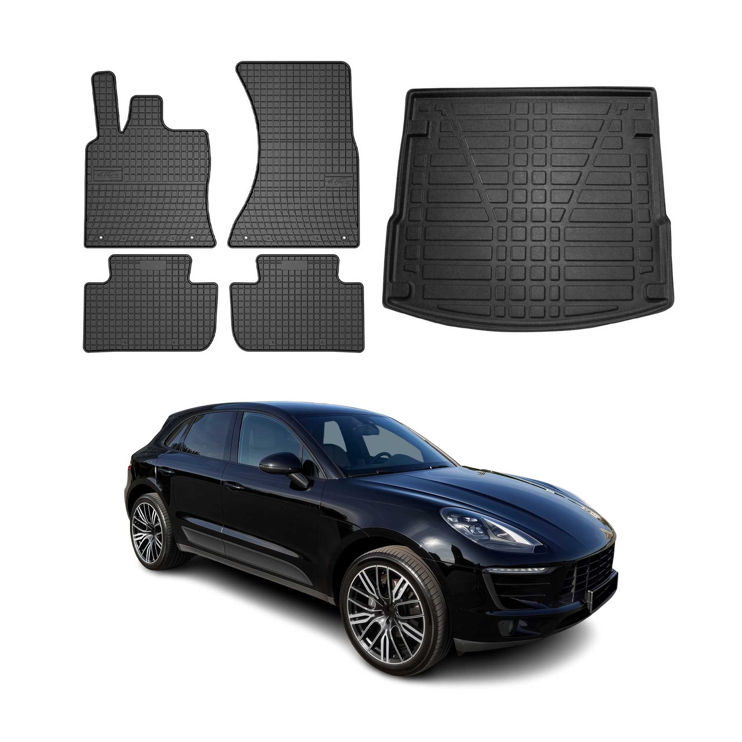 Set covorașe și portbagaj pentru Porsche Macan 2014-2025, cauciuc, negru, 5x
