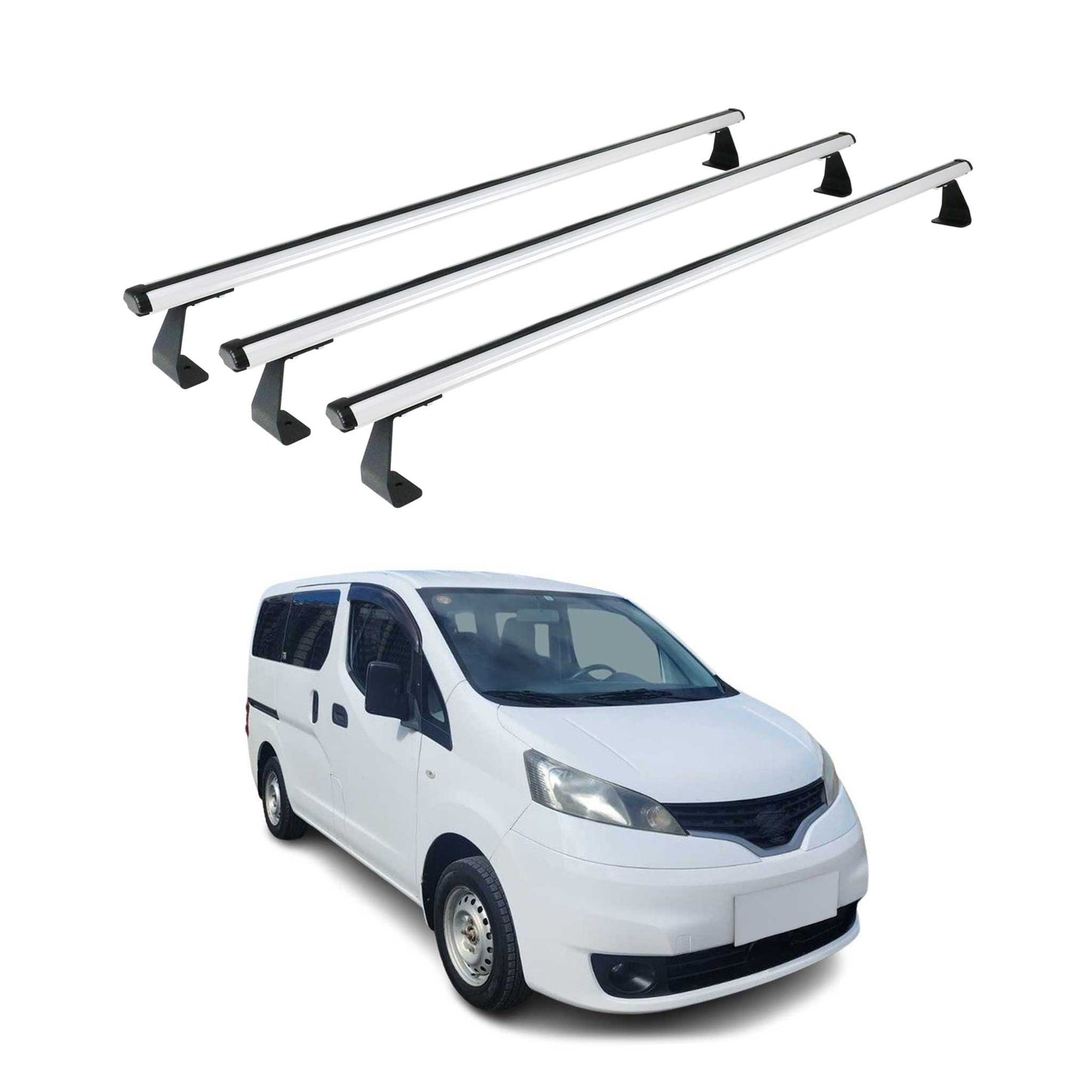 Portbagaj de plafon pentru Nissan NV200 2009-2021 75kg aluminiu argintiu 3 buc