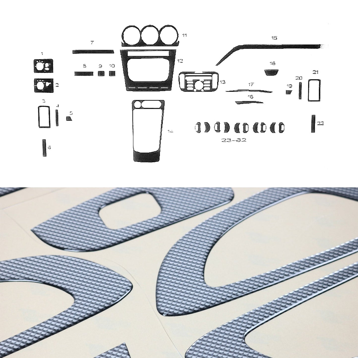 Ornamente interioare pentru cockpit pentru Ford Transit Connect 2009-2014, aspect carbon, 32 bucăți