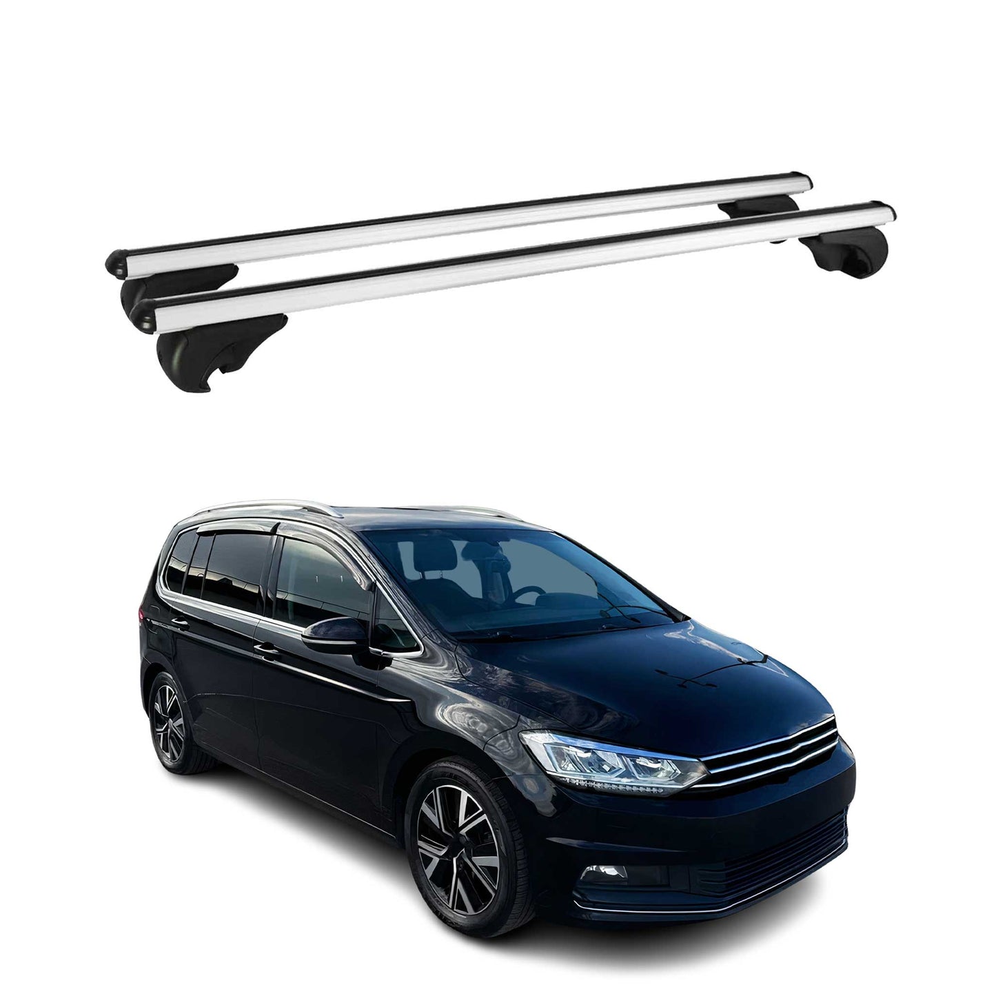 Portbagaj de plafon pentru VW Touran mk2 2015-2025 75kg aluminiu argintiu 2 buc