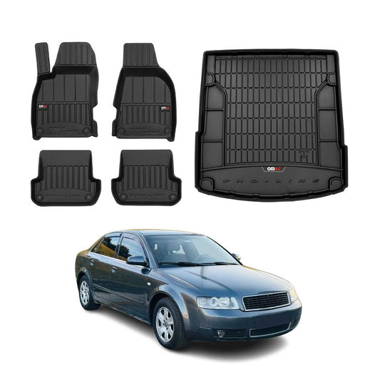Fußmatten Kofferraumwanne Set für Audi A4 B6 Limo 2001-2004 OMAC Premium Schwarz
