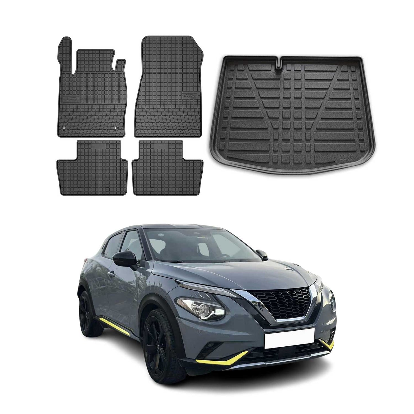 Set covorașe și tapițerie portbagaj pentru Nissan Juke 2019-2025, cauciuc TPE, negru, 5 buc.