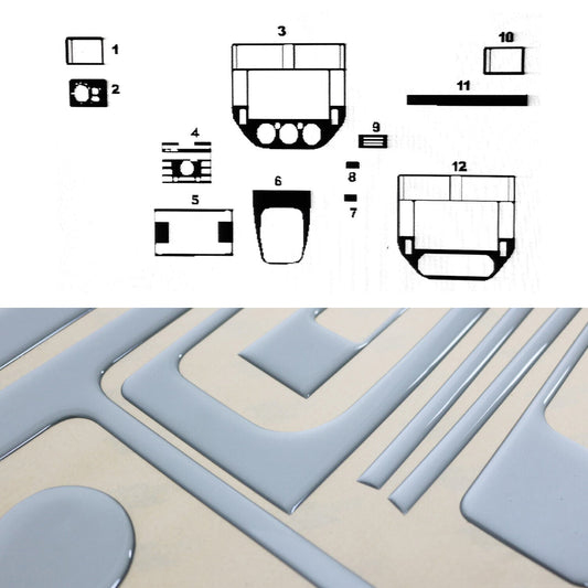 Ornamente interioare cockpit pentru Ford C-Max 2003-2010, aspect aluminiu, 11 bucăți