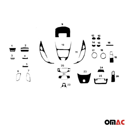 Ornamente interioare cockpit pentru Ford Tourneo Courier 2014-2018, aspect aluminiu, 26 bucăți