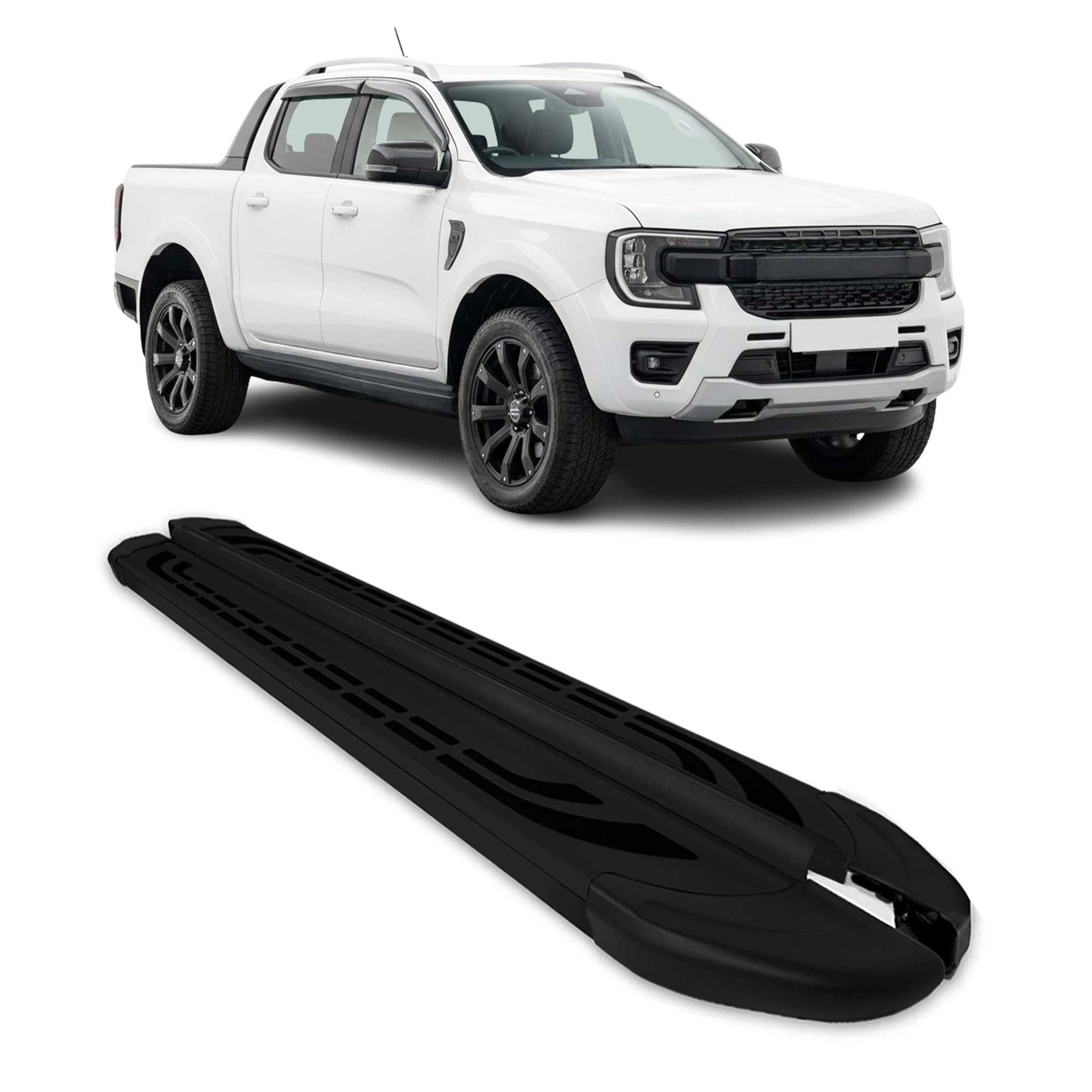 Trittbretter Seitenschweller für Ford Ranger Double Cab 2022-2024 Alu Schwarz 2x