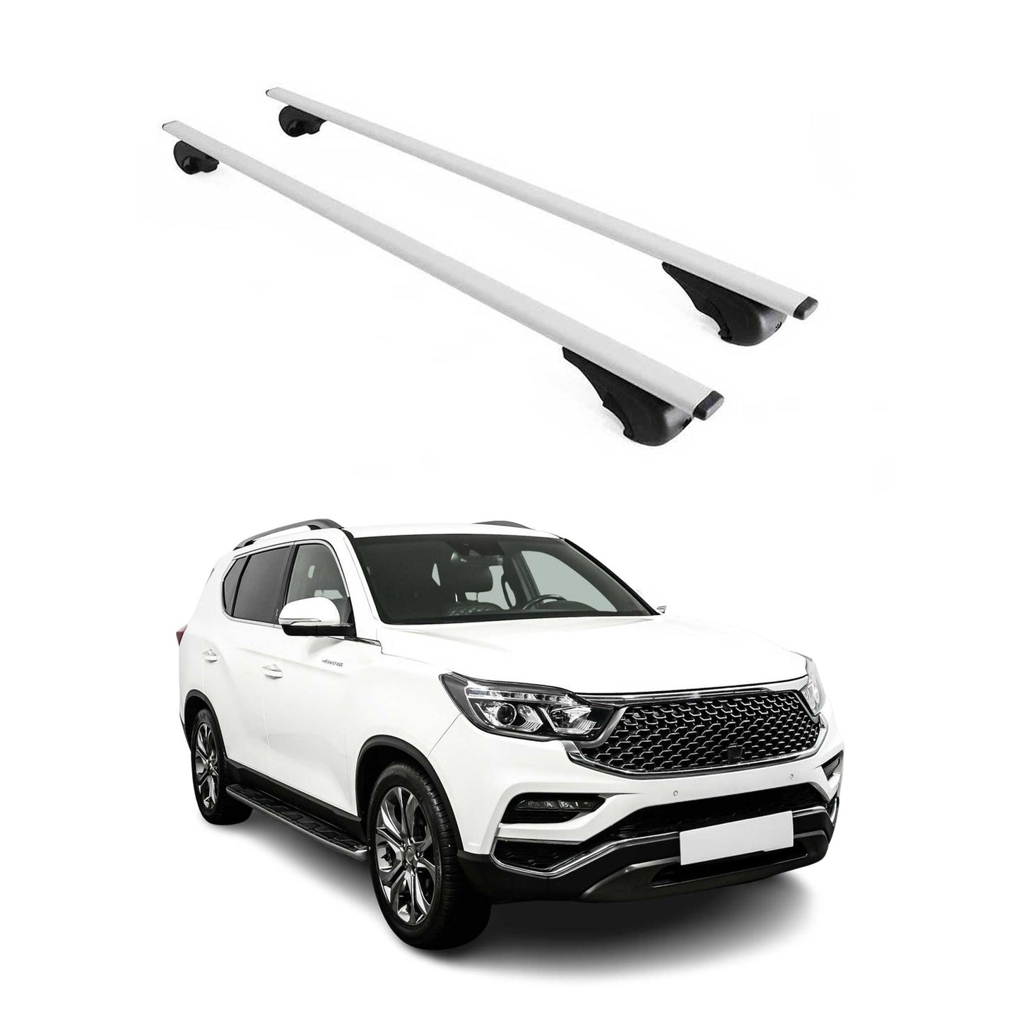 Suport portbagaj plafon pentru SsangYong Rexton 2017-2025, 75kg, metal, argintiu, 2 bucăți