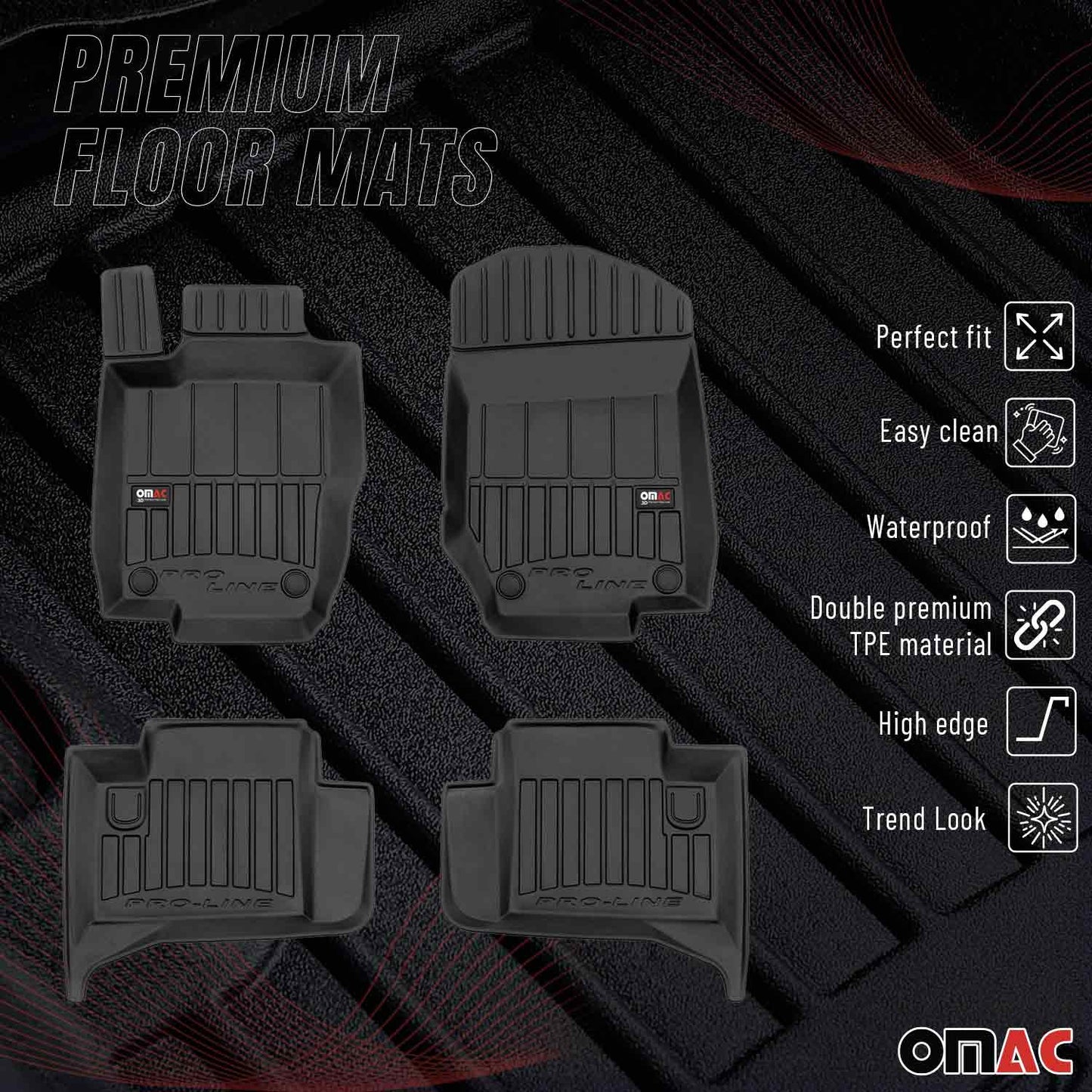 OMAC Gummi Fußmatten für Mercedes M Klasse W164 2005-2011 Premium TPE Schwarz 4x