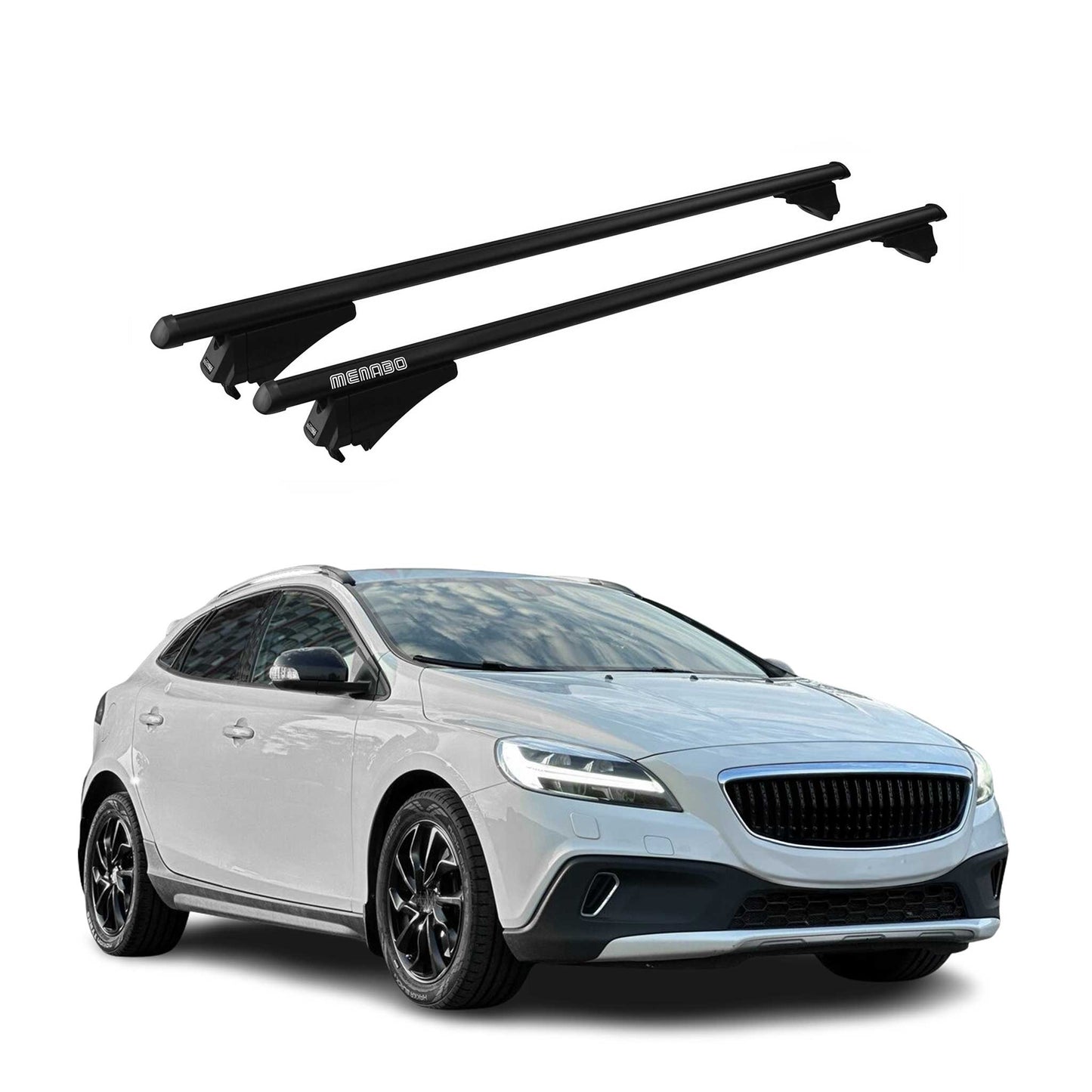 Menabo Dachträger für Volvo V40 Cross Country 2013-2019 75kg Alu Schwarz 2x