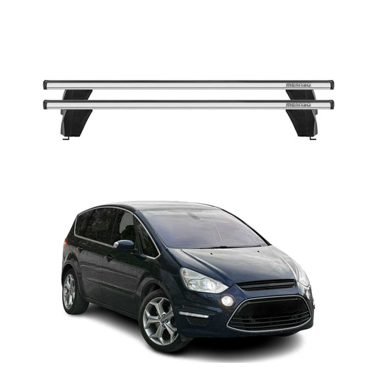 Portbagaj de plafon Menabo pentru Ford S-Max 2006-2014 75kg aluminiu argintiu 2 piese