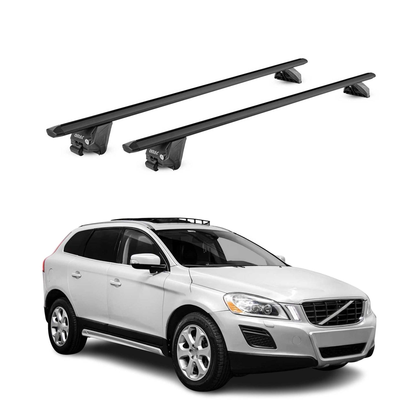 Portbagaj de plafon pentru Volvo XC60 2008-2025 100kg aluminiu negru 2 buc ABE