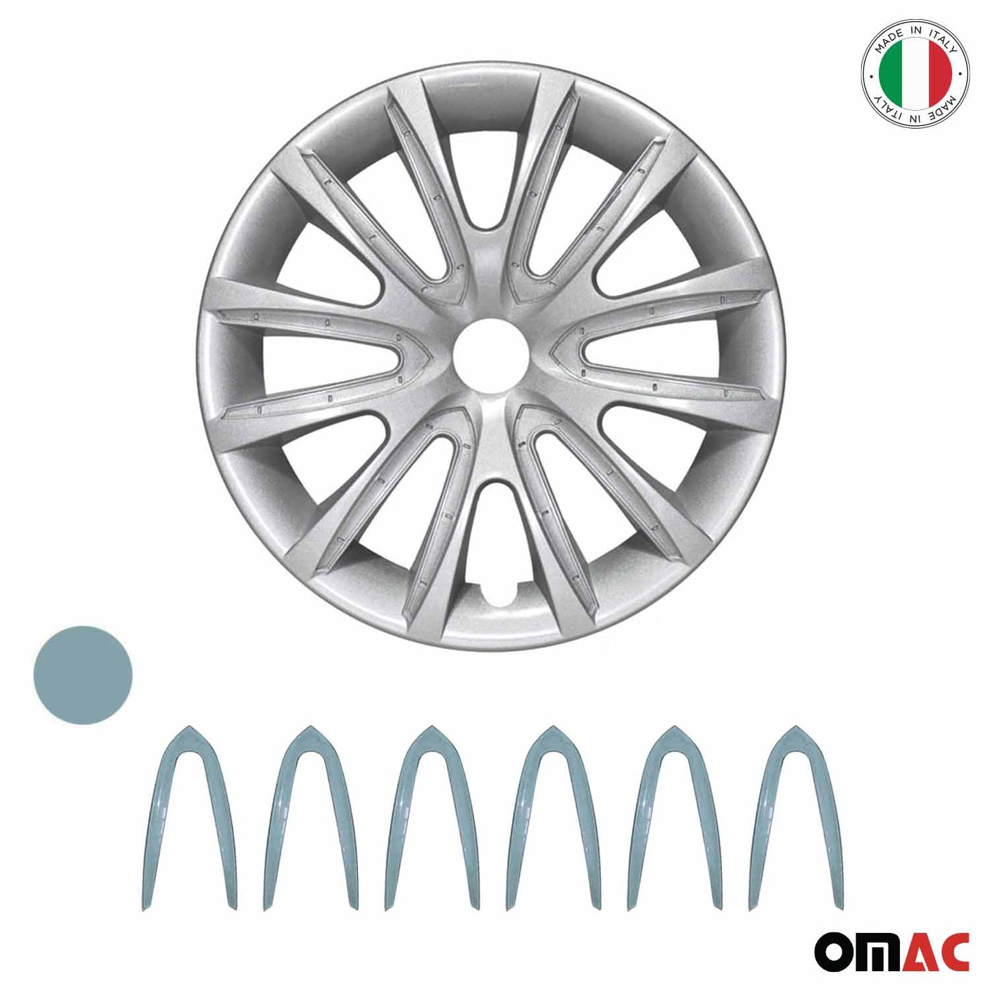 4x Radkappen 14 zoll Grau & Hell Blau