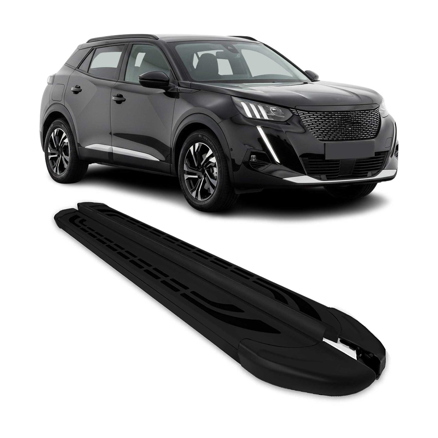 Podnóżki, progi boczne, panele boczne do Peugeota 2008 2020-2025, aluminium, czarne