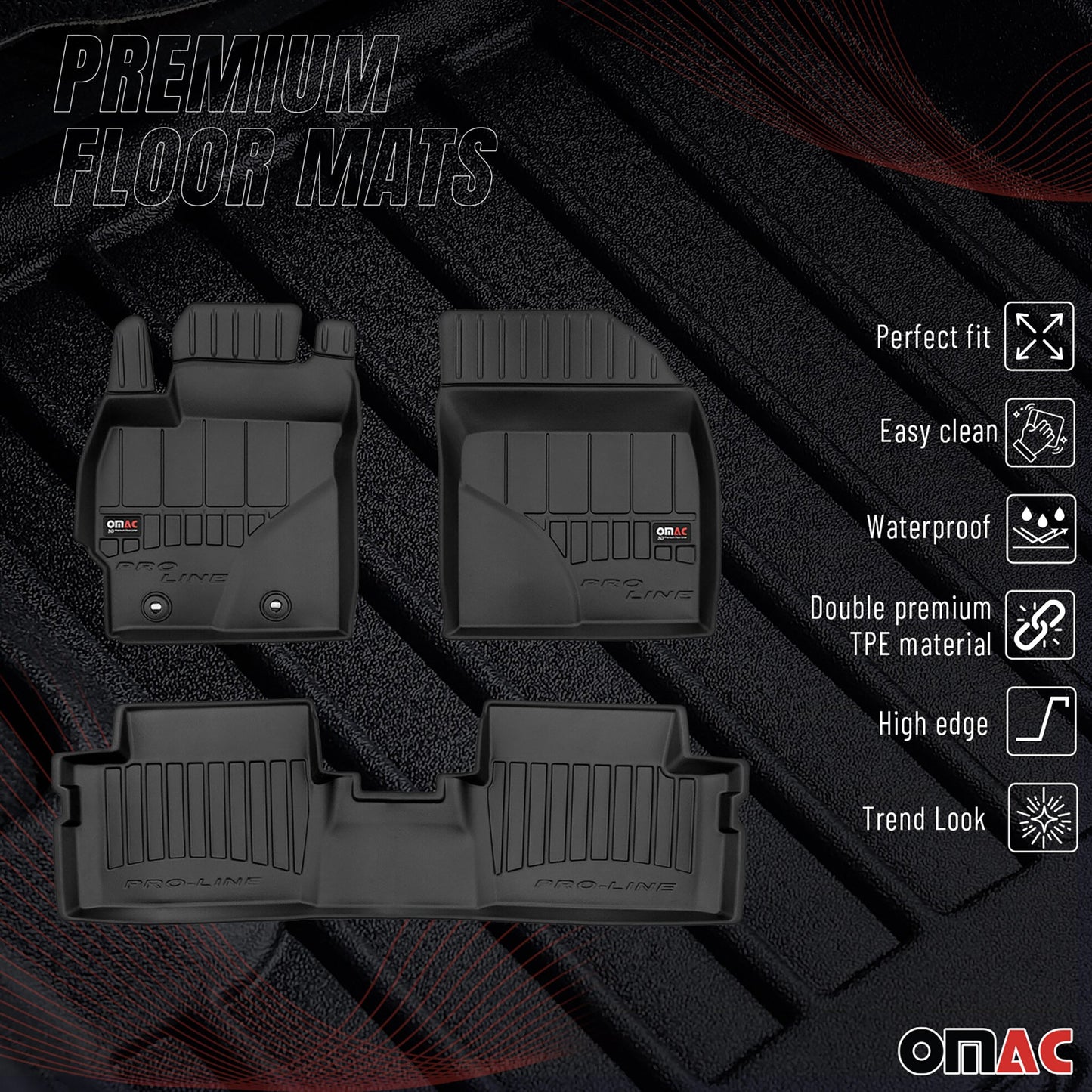 OMAC Gummi Fußmatten für Toyota Corolla 2007-2013 Premium Gummi Schwarz 3tlg