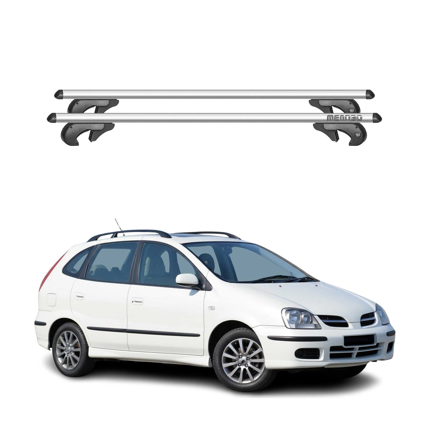 Menabo Dachträger Grundtäger für Nissan Almera Tino 1999-2006 90kg Alu Silber 2x