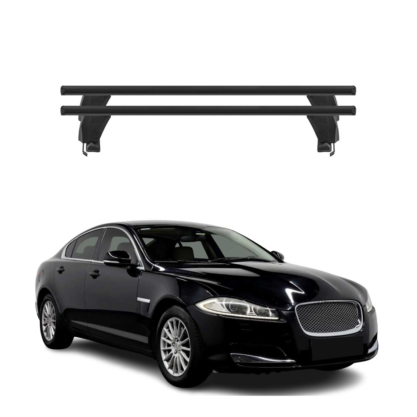 Menabo Dachträger Grundtäger für Jaguar XF X250 2008-2015 50kg Alu Schwarz 2 tlg